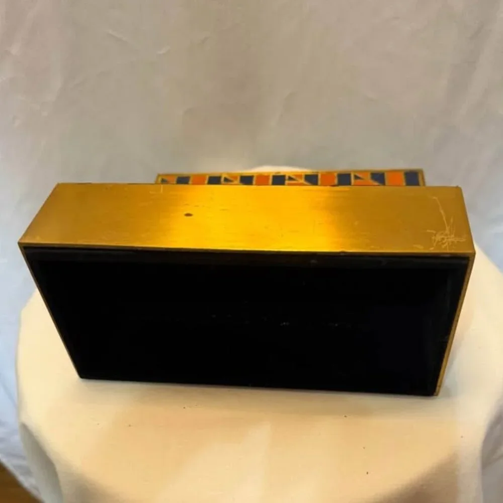 West Elm Art Deco Enamel In Laid Top Felt Lined Inside Metal Box